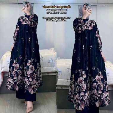 Emily Set Long Tunik - One Set Wanita Kekinian Rayon Premium Baju Setelan Wanita Celana Kulot Polos 