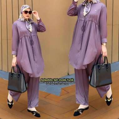 Emily Set Long Tunik - One Set Wanita Kekinian Rayon Premium Baju Setelan Wanita Celana Kulot Polos