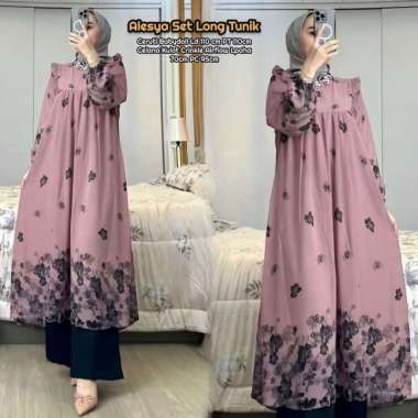 Emily Set Long Tunik - One Set Wanita Kekinian Rayon Premium Baju Setelan Wanita Celana Kulot Polos