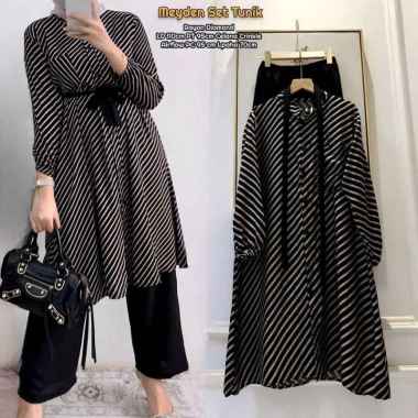 Emily Set Long Tunik - One Set Wanita Kekinian Rayon Premium Baju Setelan Wanita Celana Kulot Polos