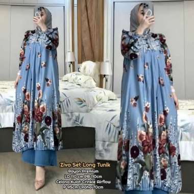 Emily Set Long Tunik - One Set Wanita Kekinian Rayon Premium Baju Setelan Wanita Celana Kulot Polos