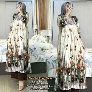 Emily Set Long Tunik - One Set Wanita Kekinian Rayon Premium Baju Setelan Wanita Celana Kulot Polos