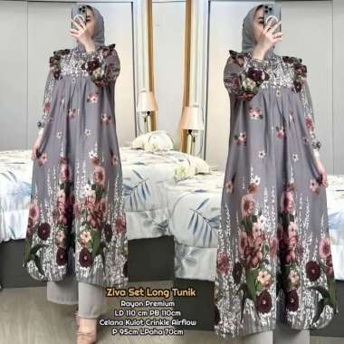 Emily Set Long Tunik - One Set Wanita Kekinian Rayon Premium Baju Setelan Wanita Celana Kulot Polos