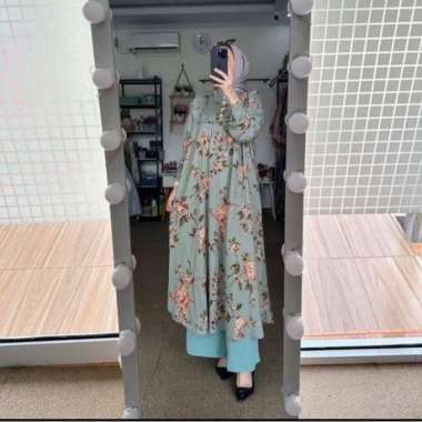 Emily Set Long Tunik - One Set Wanita Kekinian Rayon Premium Baju Setelan Wanita Celana Kulot Polos 