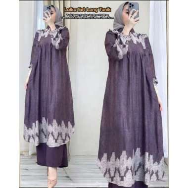 Emily Set Long Tunik - One Set Wanita Kekinian Rayon Premium Baju Setelan Wanita Celana Kulot Polos 