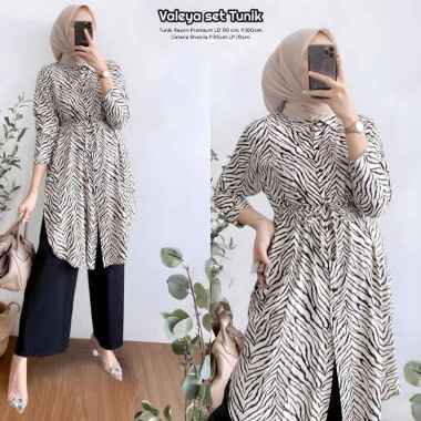 Emily Set Long Tunik - One Set Wanita Kekinian Rayon Premium Baju Setelan Wanita Celana Kulot Polos 