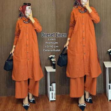Emily Set Long Tunik - One Set Wanita Kekinian Rayon Premium Baju Setelan Wanita Celana Kulot Polos 