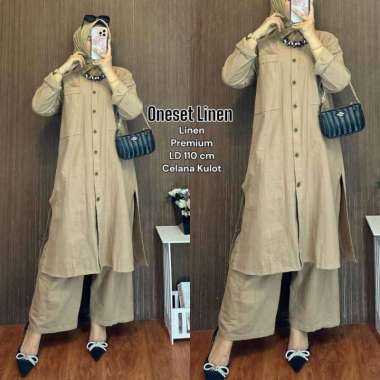 Emily Set Long Tunik - One Set Wanita Kekinian Rayon Premium Baju Setelan Wanita Celana Kulot Polos 