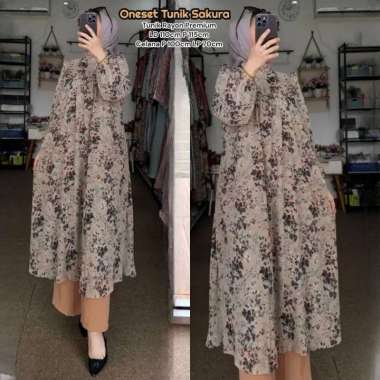 Emily Set Long Tunik - One Set Wanita Kekinian Rayon Premium Baju Setelan Wanita Celana Kulot Polos 