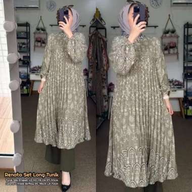 Emily Set Long Tunik - One Set Wanita Kekinian Rayon Premium Baju Setelan Wanita Celana Kulot Polos