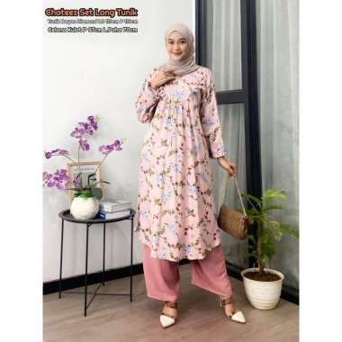 Emily Set Long Tunik - One Set Wanita Kekinian Rayon Premium Baju Setelan Wanita Celana Kulot Polos