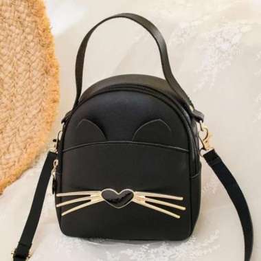 Tas Ransel kecil & Selempang Cewek Model kucing cute Hitam