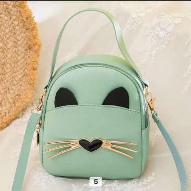 Tas Ransel kecil & Selempang Cewek Model kucing cute Hijau