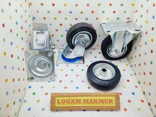 RODA KARET 4" - RODA HIDUP MATI REM UNTUK ETALASE GEROBAK TROLI MEJA - PLAT TEBAL REM