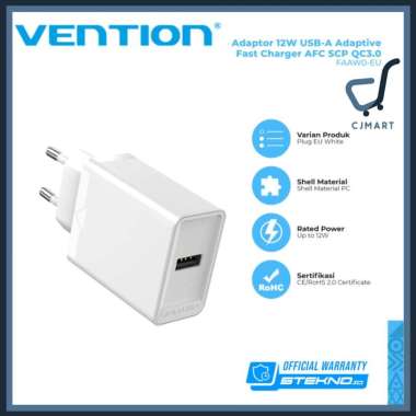 Vention Adaptor Charger USB-A 12W Wall Charger for Apple Huawei Xiaomi Putih
