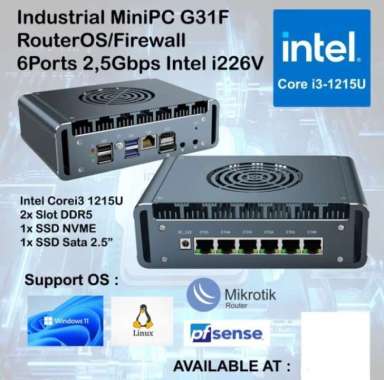 Industrial Mini PC G31F Core i3 1215U 6 Port LAN 2.5G Intel i226V Support PFSense Mikrotik X86 Proxm