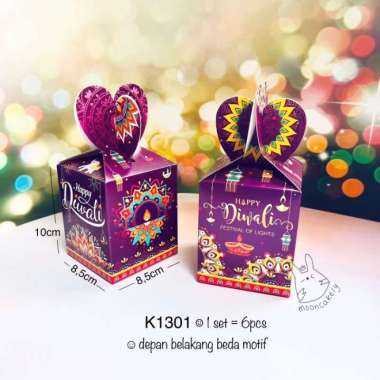 Kotak Diwali| Hindu Deepavali Box Hampers| dus Goody Bag Packaging K1301 UNGU 6pcs