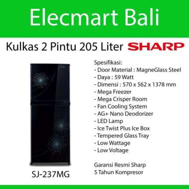 Kulkas 2 Pintu 200 Liter Sharp SJ-237 MG SJ237MG