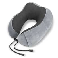 Bantal Leher U shape Foldable Travel Neck Pillow Traveling Lembut Empuk Kantung Slot Smartphone Mobil Pesawat Kereta Memory Foam Penyangga Leher Tidur