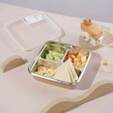 Huggy Baby Stainless Steel Lunch Box | Kotak Makan Anak Bayi LATTE KM02 850ml
