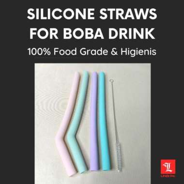 Silicone Straw Boba-Set of 4-Sedotan Silikon-Food Grade-FREE 1 Sikat