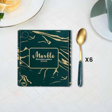 OEM SK-C1201 Sendok Marble 6IN1 Free Box Set Golden Spoon / Sendok Sultan 1 Set Isi 6pcs Alat Makan 