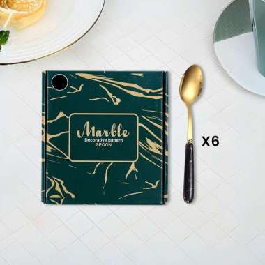OEM SK-C1201 Sendok Marble 6IN1 Free Box Set Golden Spoon / Sendok Sultan 1 Set Isi 6pcs Alat Makan 