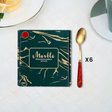 OEM SK-C1201 Sendok Marble 6IN1 Free Box Set Golden Spoon / Sendok Sultan 1 Set Isi 6pcs Alat Makan 