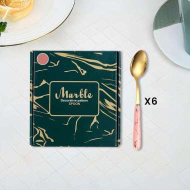 OEM SK-C1201 Sendok Marble 6IN1 Free Box Set Golden Spoon / Sendok Sultan 1 Set Isi 6pcs Alat Makan 