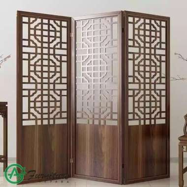 Partisi Ruangan Kayu Jati 3 Panel