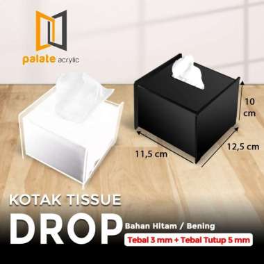 AKRILIK KOTAK TISSUE KECIL TUTUP DROP - 3MM STANDARD Hitam