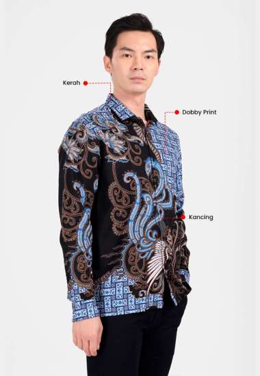 MANZONE - Kemeja Batik Lengan Panjang Pria Jayabaya Comfort Fit Black L