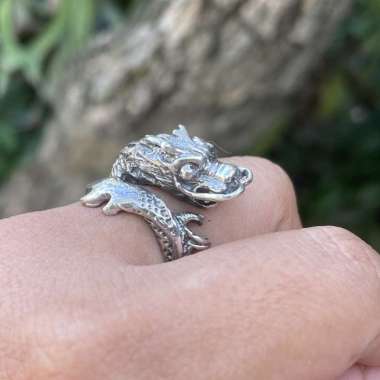 Cincin Ring Perak silver Bali Asli 925 Ukir Naga Dragon Besar Jenggot Kumis Wanita Pria Laki Custom 