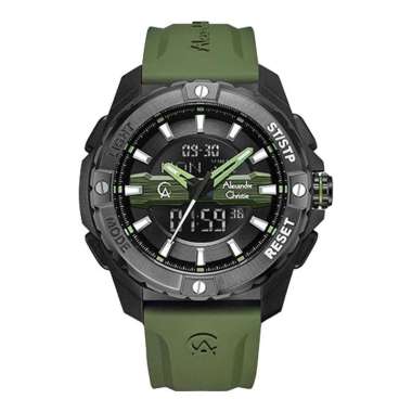 Jam Tangan Pria Alexandre Christie Digi AC 9404 MH REPBAGN Men Digital Analog Dial Green Rubber Stra