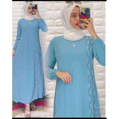 GAMIS CERUTY PAYET SAMPING SWAROVSKI GAMIS PUTIH SERAGAMAN MEWAH Ld105cm (Standard) L F-Biru Wardah