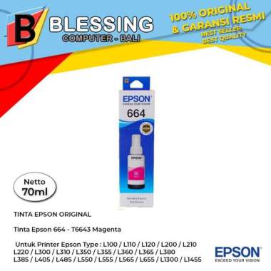 TINTA EPSON 664 MAGENTA / Tinta Epson T6643 Magenta L100 L220 L1300