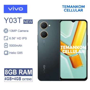 Vivo Y03T 8GB Y03 T RAM 4+4 4GB 32GB Baru Pengganti Y02 Murah Garansi RESMI Black
