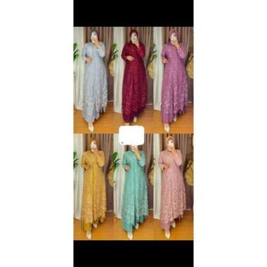 GAMIS DRESS PESTA BROKAT TILE PREMIUM MODEL GAMIS MALAYSIA BURKAT CANTIK MEWAH Ld120cm (Jumbo) Hijau