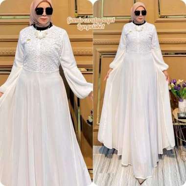 GAMIS BROKAT CANTIK BROKAT MALIKA LD110CM BURKAT MEWAH Ld115cm(semijumbo) Putih
