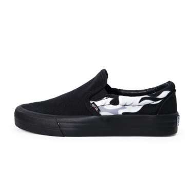 SABA Slip On White Flame All Black - Sepatu Lokal Sneakers Casual Pria Wanita 100% Original 40