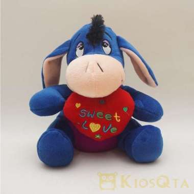 Boneka eeyore duduk bawa hati merah medium