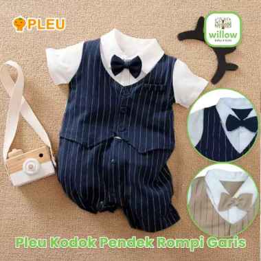 Baju Setelan Anak - Pleu Kodok Pendek Rompi Garis Romper