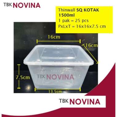 [ECER ]Thinwall KOTAK SQUARE BESAR food container box tempat makan plastik kotak nasi 1500ML SQUARE
