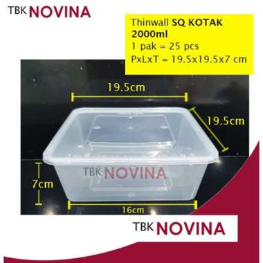 [ECER ]Thinwall KOTAK SQUARE BESAR food container box tempat makan plastik kotak nasi 2000ML SQUARE