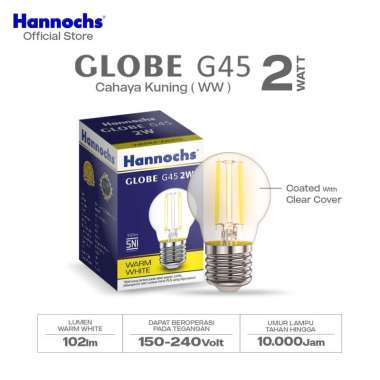 Hannochs Lampu LED Filament Globe G45 2W - Cahaya Kuning Lampu Café Globe Clear