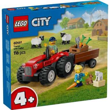LEGO City 60461 Red Farm Tractor with Trailer & Sheep (116 Pieces), Mainan, Building Block, Toys