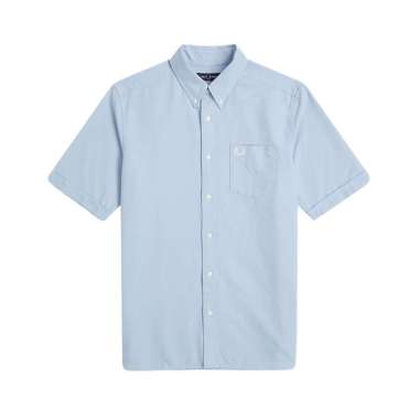 Fred Perry Oxford Chest Pocket Logo Short Sleeves Shirt Light Smoke XL Blue
