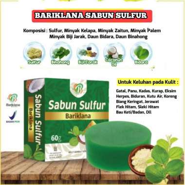 Sabun Sulfur Bariklana plus Herbal Binahong-Bidara-Minyak Kelapa-Zaitun-Palem-Biji Jarak