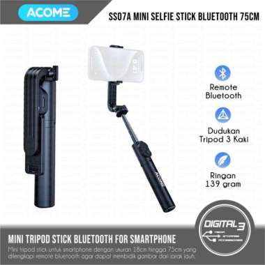 ACOME SS07A Mini Tripod Tongsis Selfie Stick with Remote Bluetooth 75cm Ringan Foldable Portable Lig