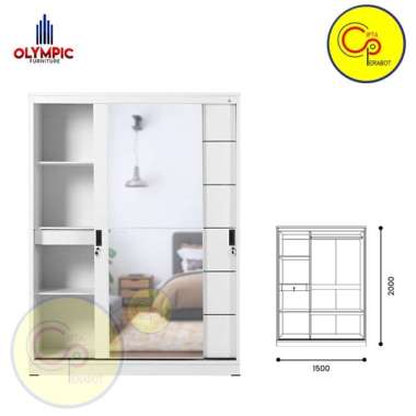 Lemari Pakaian Slide White Putih Cermin Palazio Sliding Olympic